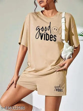 Loose-fit printed cotton nightsuit set for women, includes pajama top & shorts, India origin